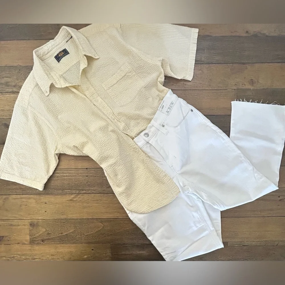 ROUTE 66 Vintage Seersucker button up shirt in butter yellow and white 90s - Picture 10 of 11